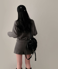 셀레나 팬던트 니트 가디건숏팬츠 투피스 세트 차콜