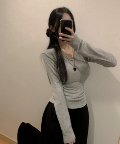 アルパカウールVネック長袖Tシャツ(6color) GREY