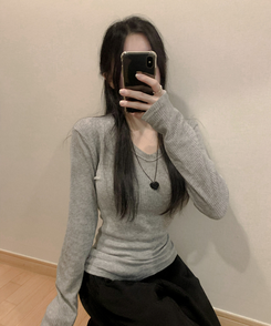 アルパカウールVネック長袖Tシャツ(6color) GREY