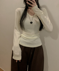 アルパカウールVネック長袖Tシャツ(6color) IVORY