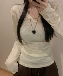 アルパカウールVネック長袖Tシャツ(6color) IVORY