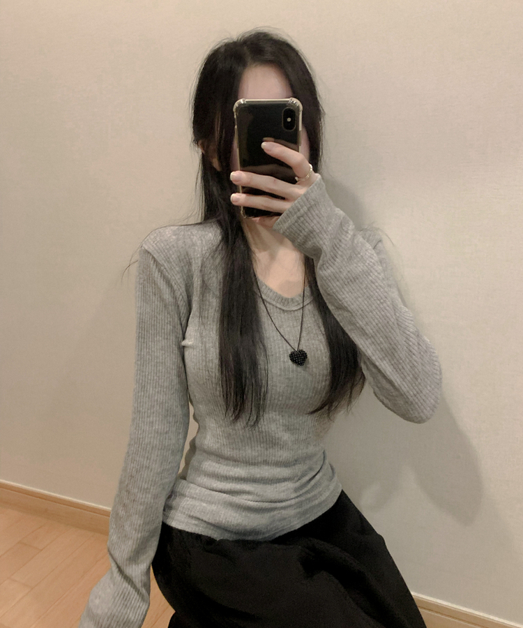 アルパカウールVネック長袖Tシャツ(6color) GREY