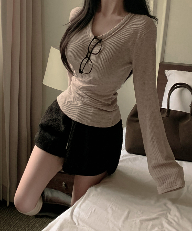 アルパカウールVネック長袖Tシャツ(6color) OATMEAL