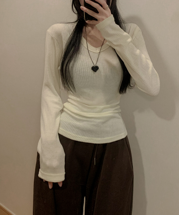 アルパカウールVネック長袖Tシャツ(6color) IVORY