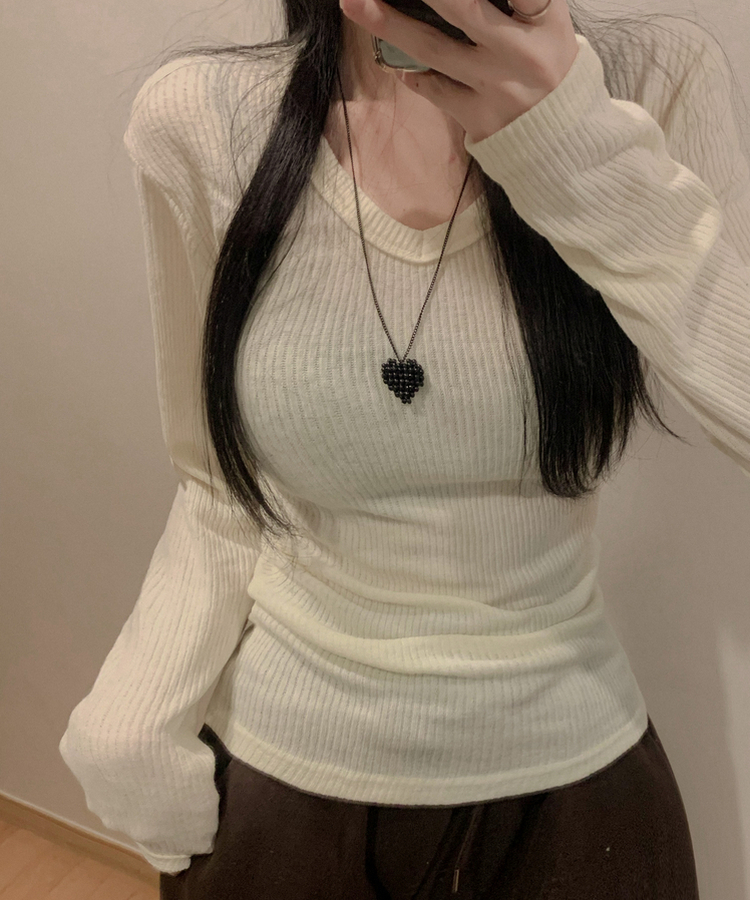 アルパカウールVネック長袖Tシャツ(6color) IVORY