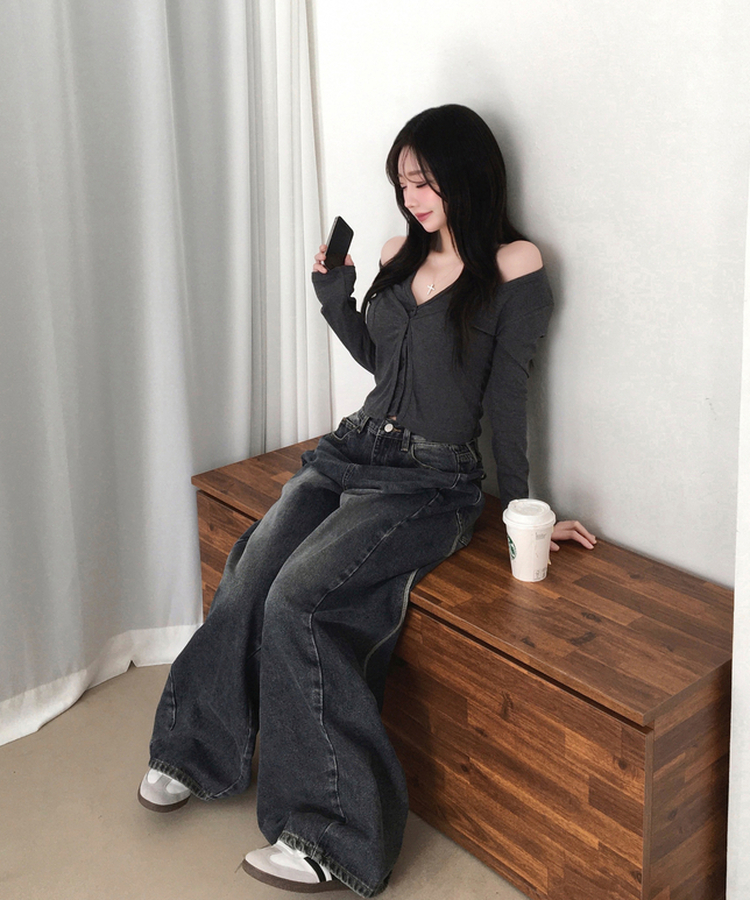 시쥬 홀터넥 나시 일체형 레이어드 슬림 긴팔 가디건 차콜