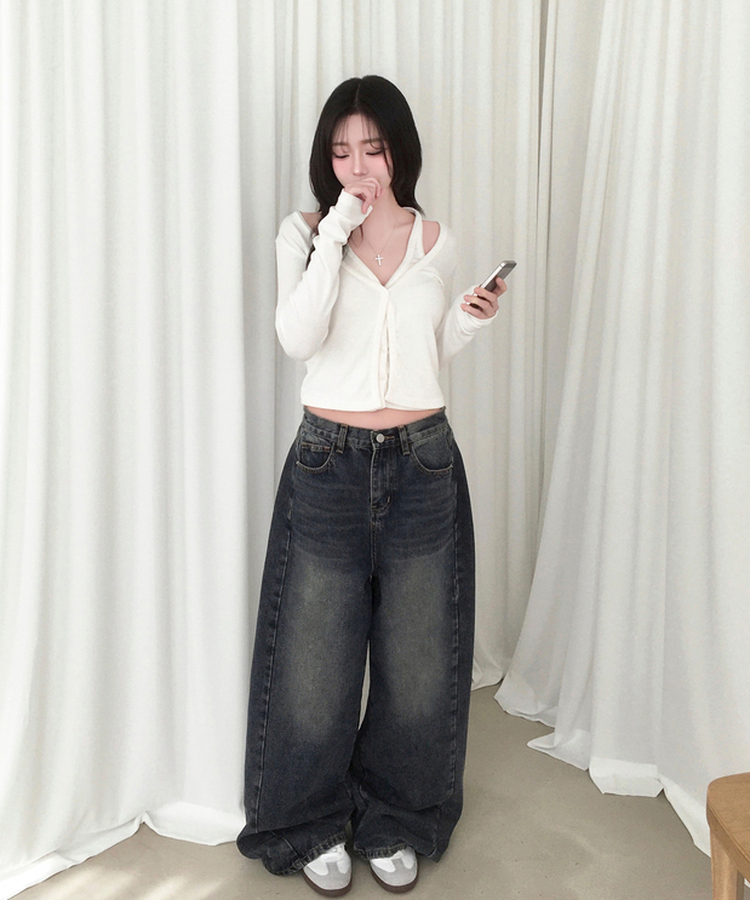 시쥬 홀터넥 나시 일체형 레이어드 슬림 긴팔 가디건 아이보리