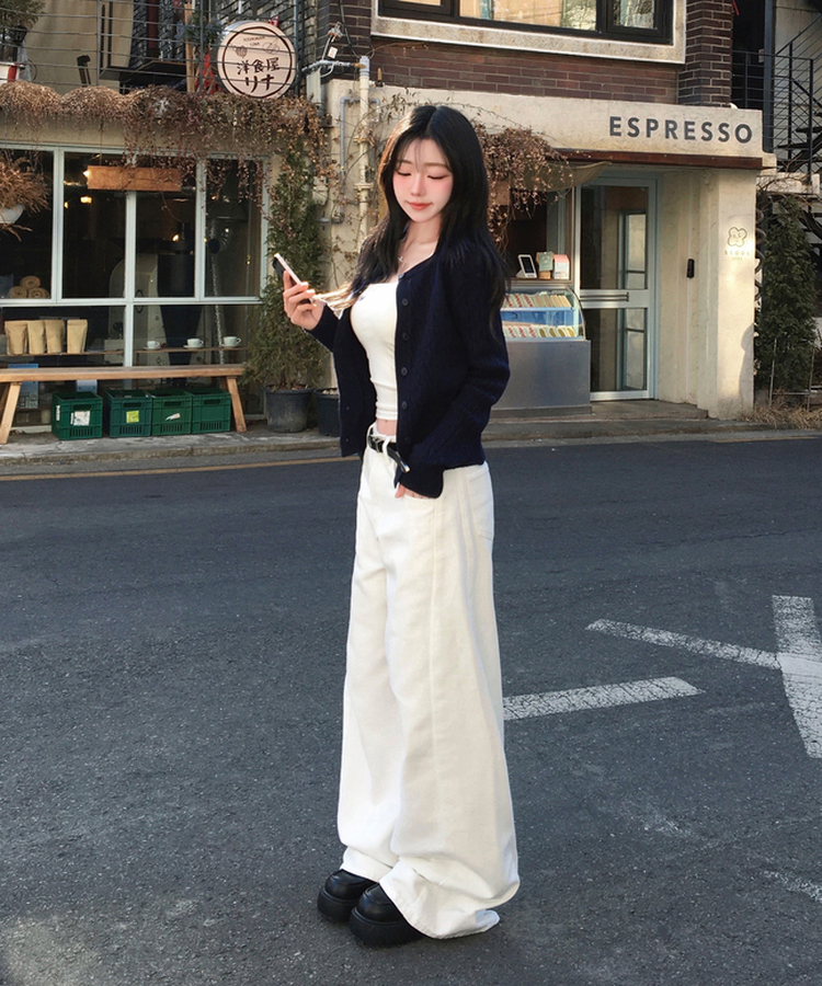 메빈 꽈배기 라운드 니트 긴팔 가디건 네이비