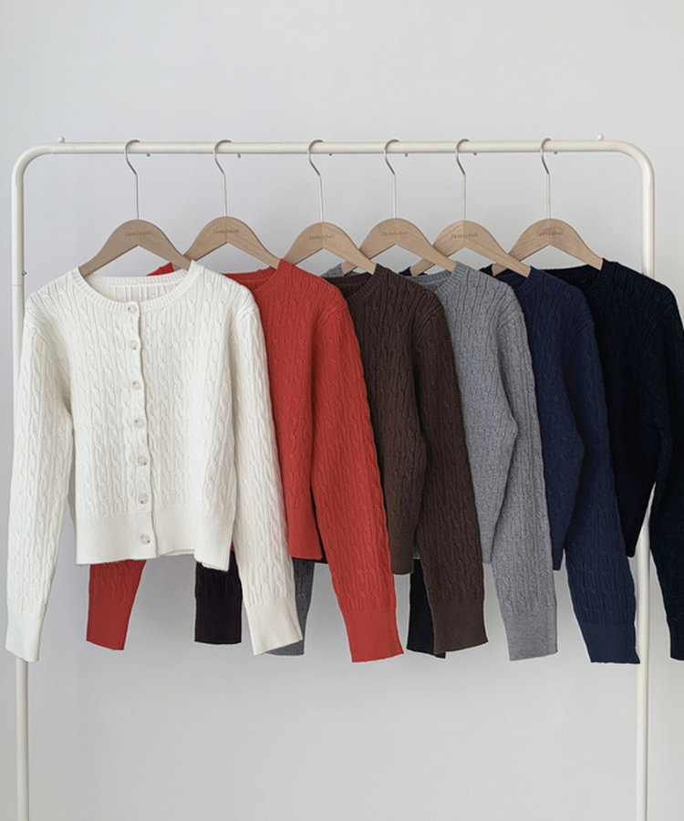 메빈 꽈배기 라운드 니트 긴팔 가디건