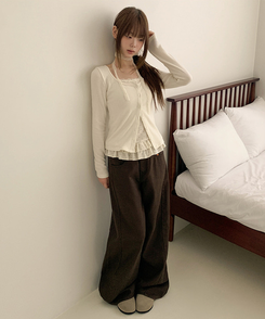 【SET】【マフラー付き】ドットフリルキャミソール カーディガン IVORY