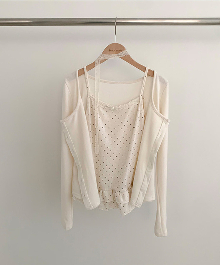 【SET】【マフラー付き】ドットフリルキャミソール カーディガン