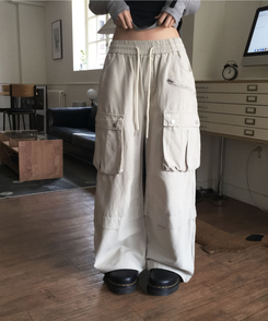 バンディングカーゴワイドパンツ GRAY BEIGE
