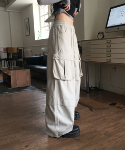 バンディングカーゴワイドパンツ GRAY BEIGE