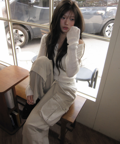 バンディングカーゴワイドパンツ GRAY BEIGE