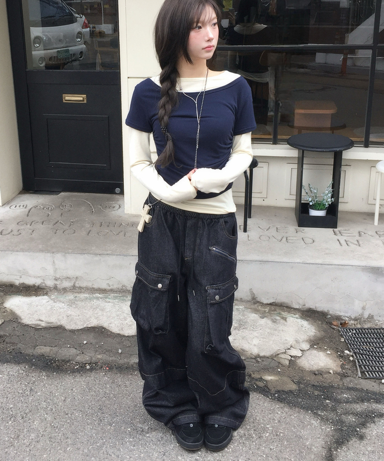 バンディングカーゴワイドパンツ DENIM