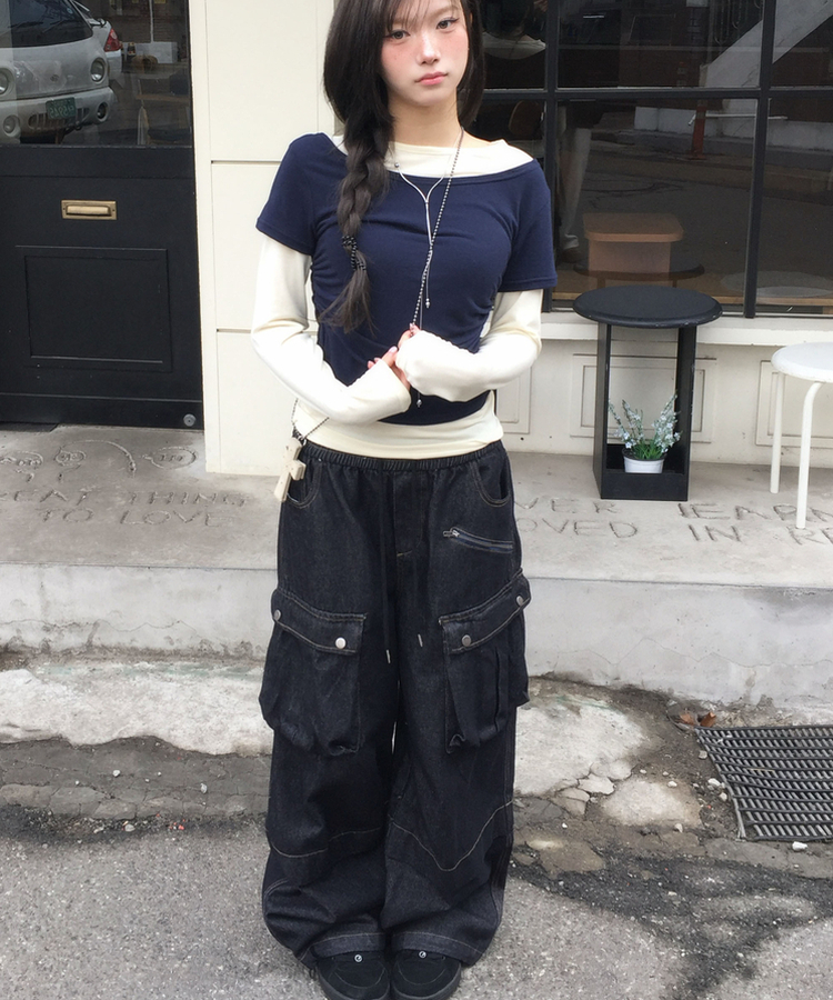 バンディングカーゴワイドパンツ DENIM