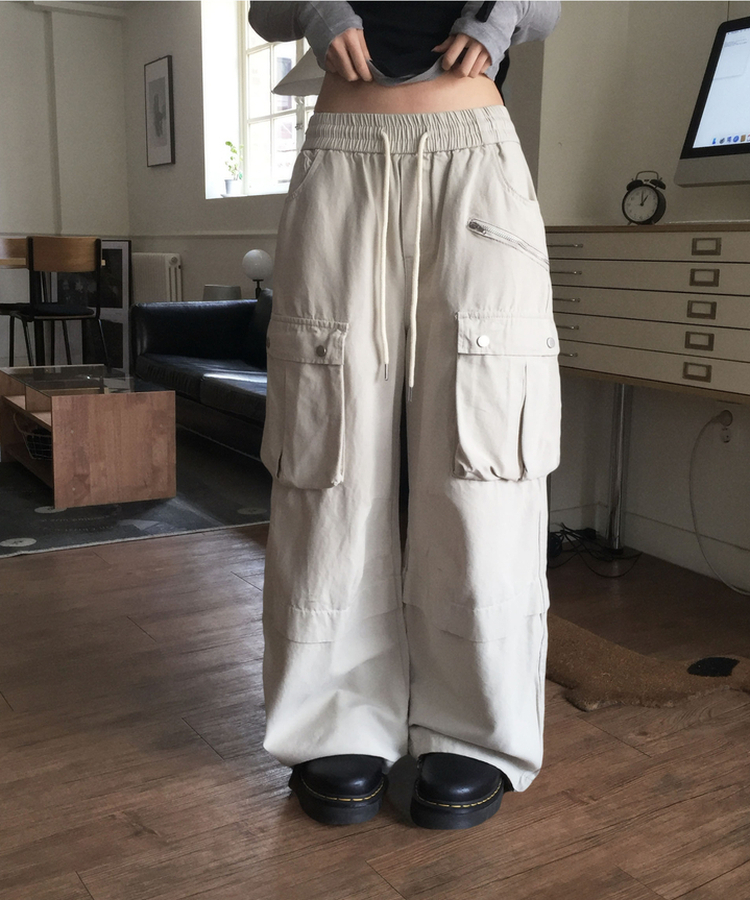 バンディングカーゴワイドパンツ GRAY BEIGE