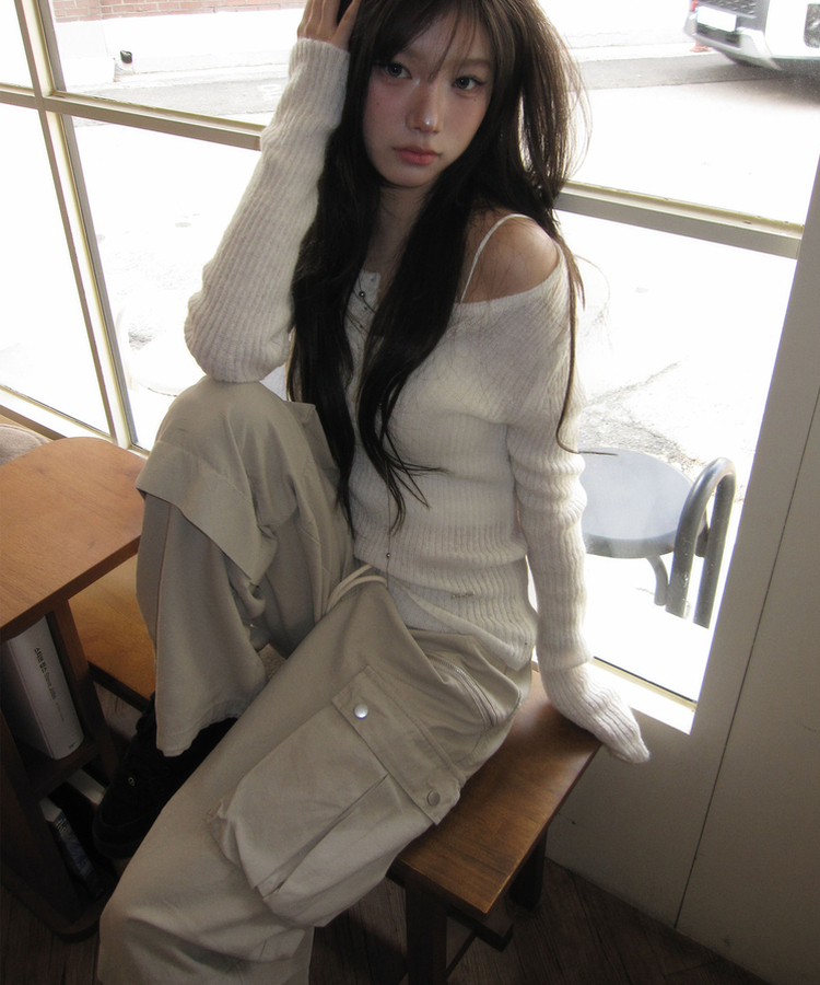 バンディングカーゴワイドパンツ GRAY BEIGE