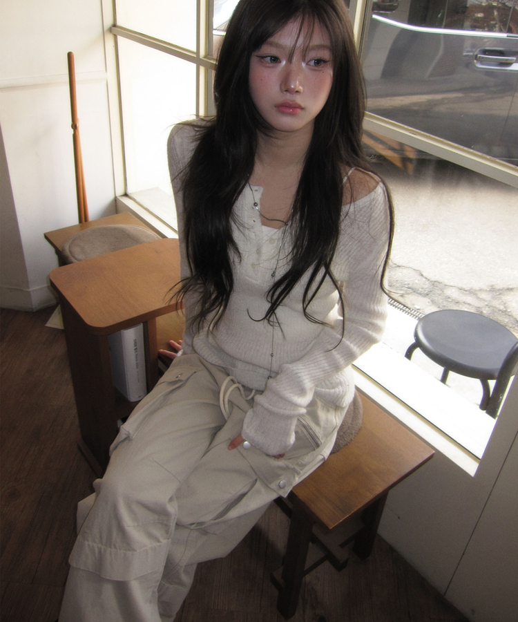 バンディングカーゴワイドパンツ GRAY BEIGE