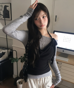 【SET】ホルタードレープテンセルTシャツ BLACK