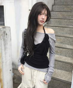 【SET】ホルタードレープテンセルTシャツ BLACK