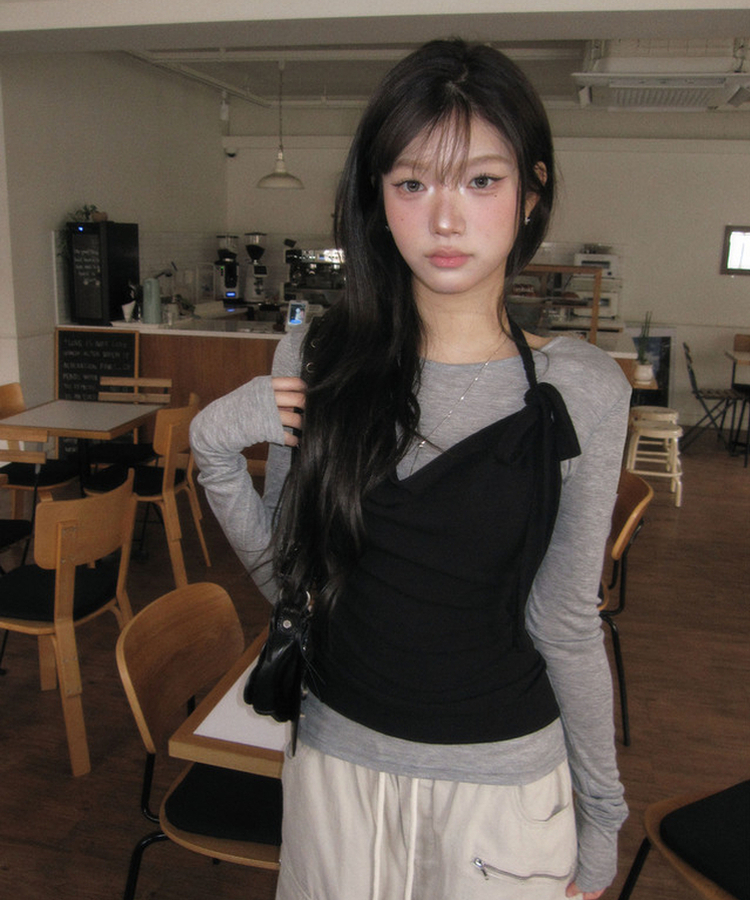 【SET】ホルタードレープテンセルTシャツ BLACK