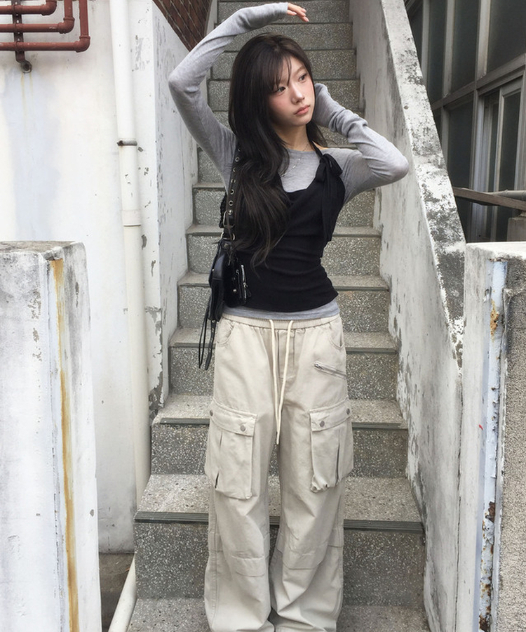 【SET】ホルタードレープテンセルTシャツ BLACK