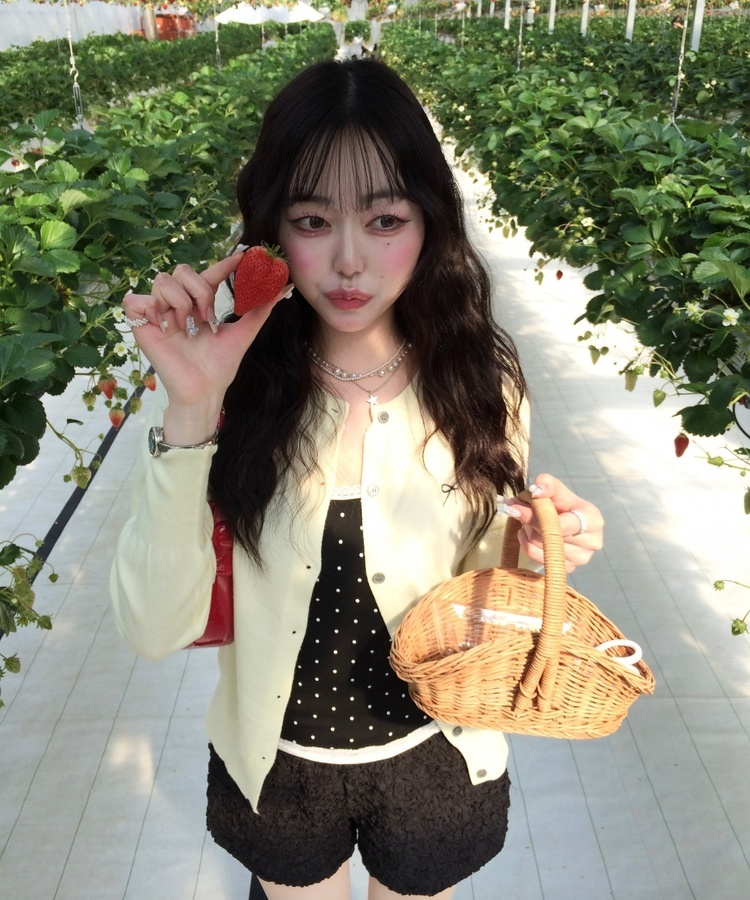 リボン刺繍ラウンドカーディガン YELLOW