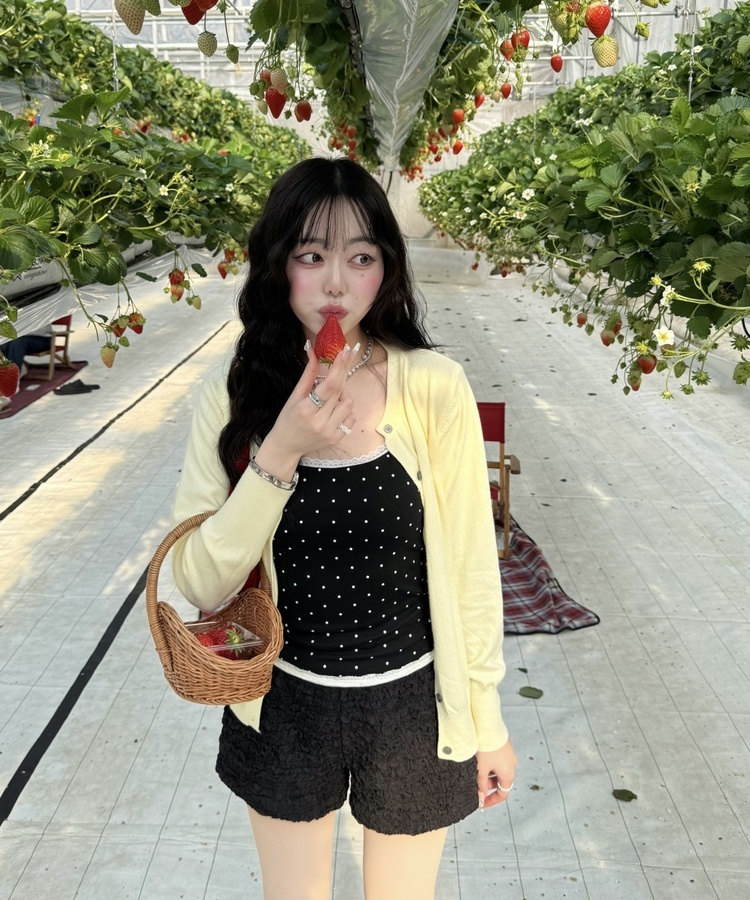 リボン刺繍ラウンドカーディガン YELLOW