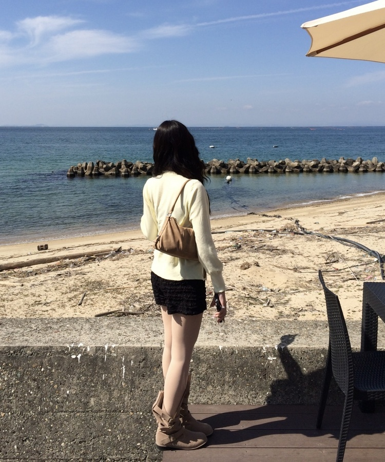 リボン刺繍ラウンドカーディガン YELLOW