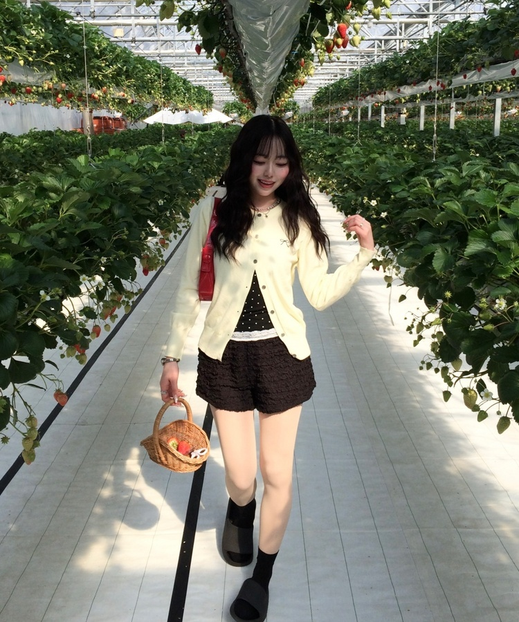 リボン刺繍ラウンドカーディガン YELLOW