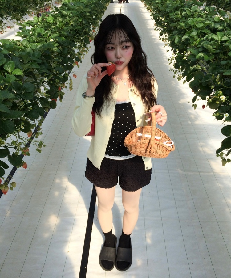 リボン刺繍ラウンドカーディガン YELLOW