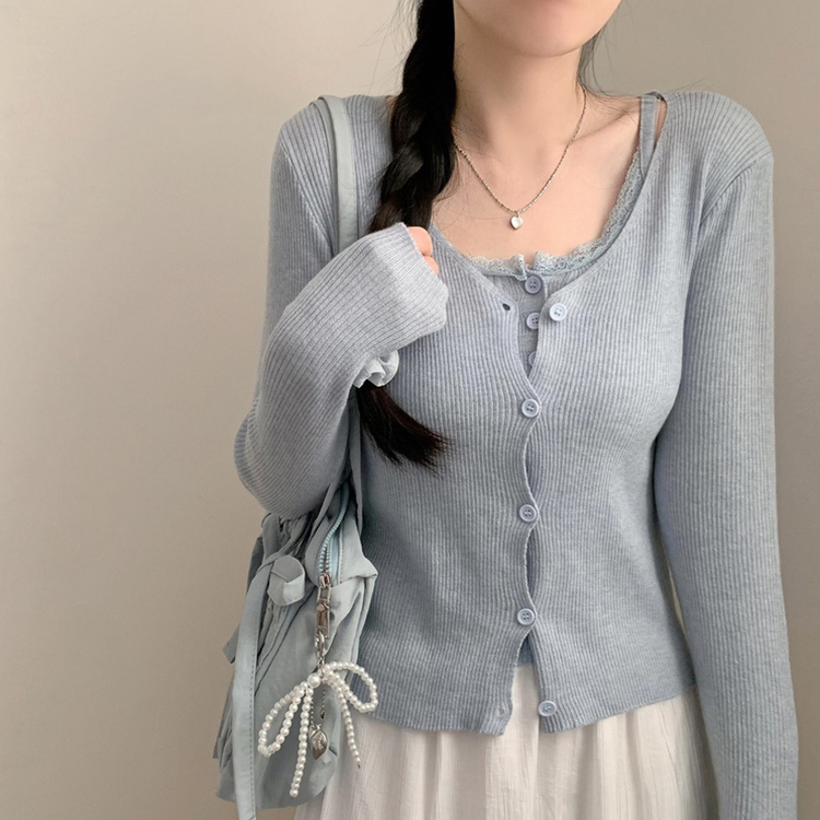 세인트 레이스 단추 나시 긴팔 골지 가디건 세트 봄 봄옷 벚꽃 상의 수학여행 에겐