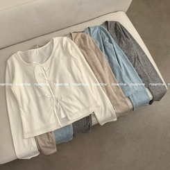 レースレイヤードリボン長袖Tシャツ