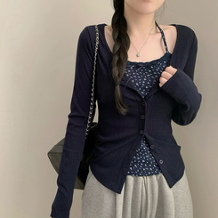 フラワーホルターキャミソールカーディガン NAVY