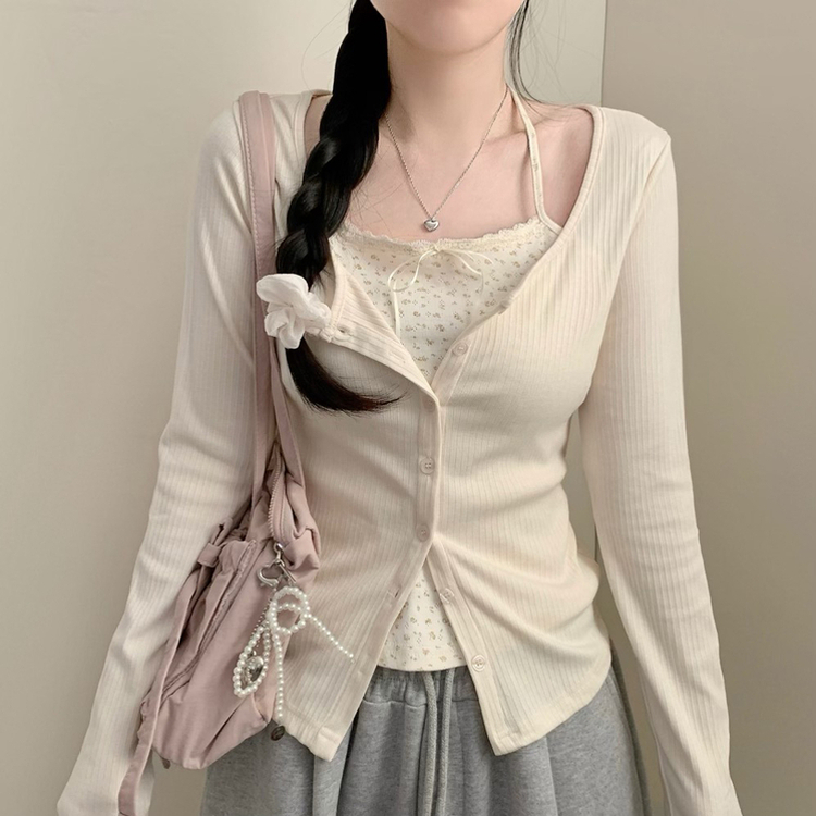 フラワーホルターキャミソールカーディガン BEIGE