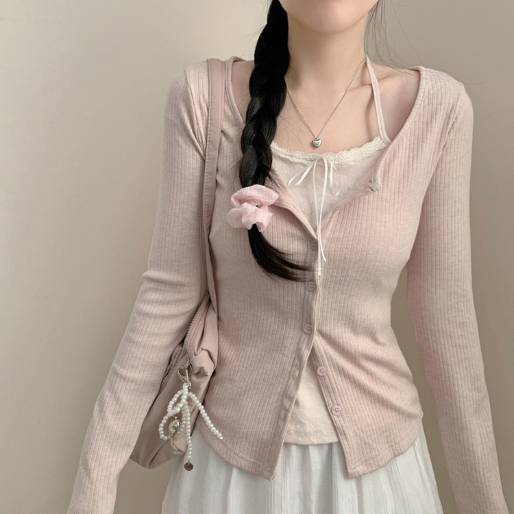 フラワーホルターキャミソールカーディガン PINK