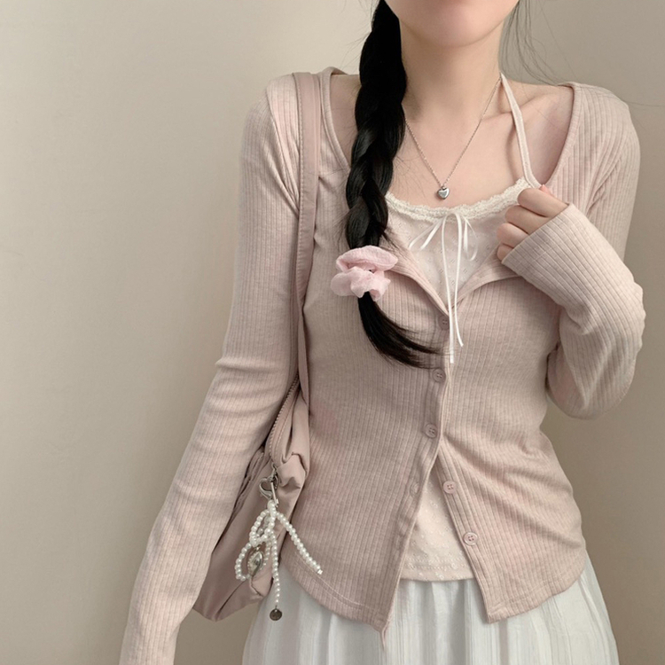 フラワーホルターキャミソールカーディガン PINK