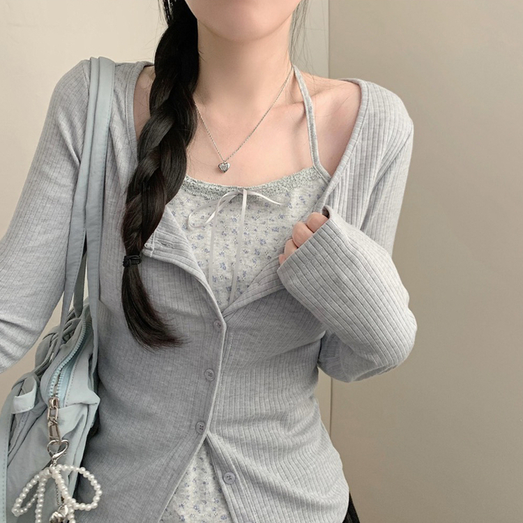 フラワーホルターキャミソールカーディガン SKY BLUE