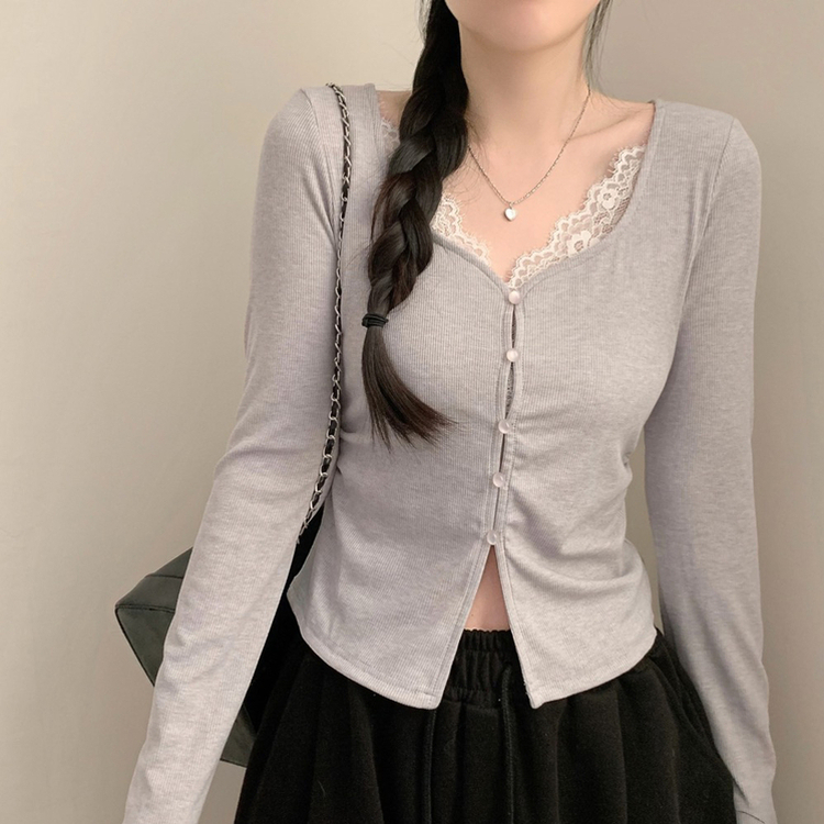 로라 콩단추 트임 긴팔티 롱슬리브 레이어드 봄 봄옷 벚꽃 상의 긴팔티셔츠 수학여행 에겐 퍼플