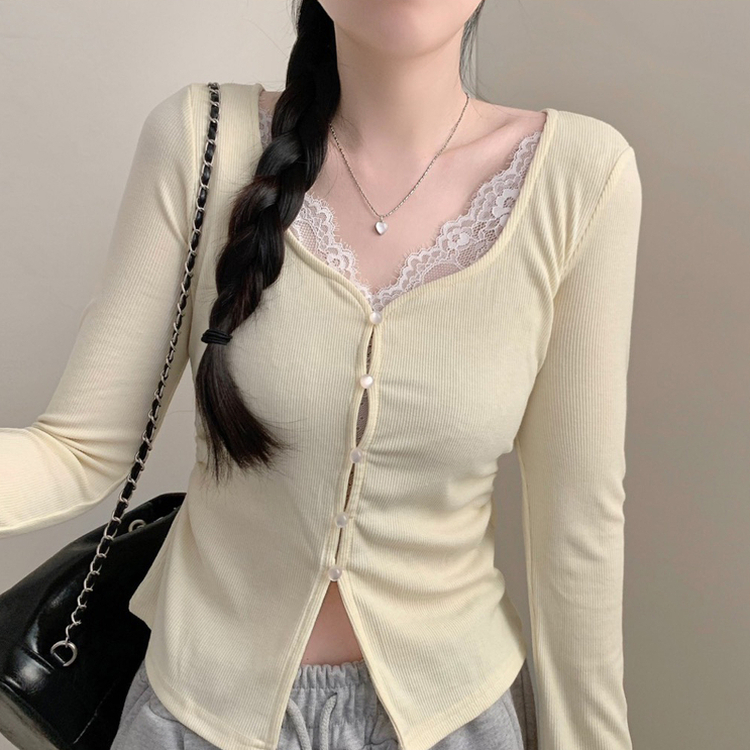 로라 콩단추 트임 긴팔티 롱슬리브 레이어드 봄 봄옷 벚꽃 상의 긴팔티셔츠 수학여행 에겐 옐로우