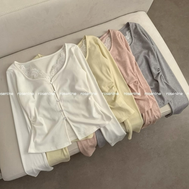 로라 콩단추 트임 긴팔티 롱슬리브 레이어드 봄 봄옷 벚꽃 상의 긴팔티셔츠 수학여행 에겐