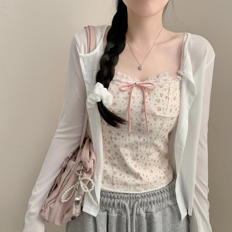 【SET】フラワーキャミソール カーディガン WHITE