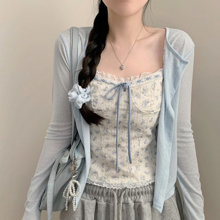 【SET】フラワーキャミソール カーディガン SKY BLUE
