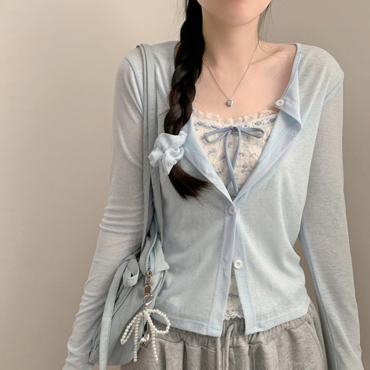 【SET】フラワーキャミソール カーディガン SKY BLUE