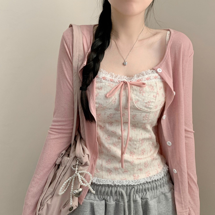 【SET】フラワーキャミソール カーディガン PINK