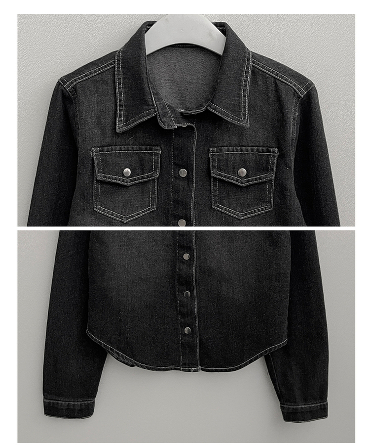 루틴워싱데님투포켓버튼잘록핏세미크롭청셔츠남방