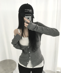 ボタンスリムカーディガン(5color) GREY