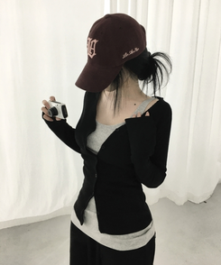 ボタンスリムカーディガン(5color) BLACK