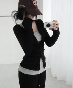 ボタンスリムカーディガン(5color) BLACK